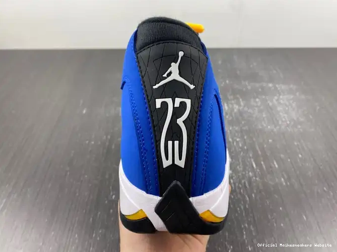 Official Maikesneakers 487471-407 Jordan 14 Retro Laney 0511